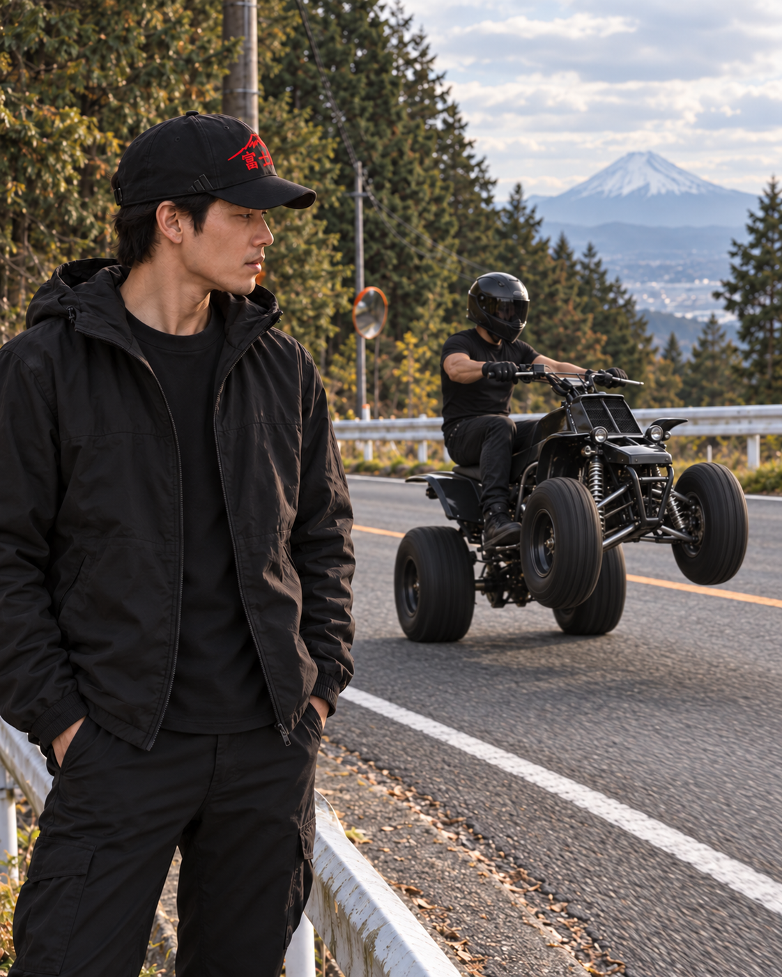 Casquette STREETLINE noire portée en extérieur 